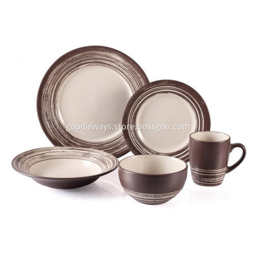 Stoneware Dinnerware Set , Brown With Scratch Mark